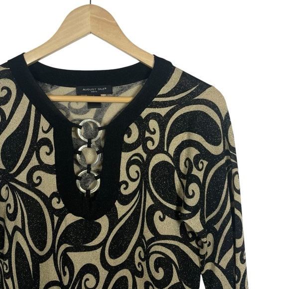 VINTAGE August Silk Knits Metallic Paisley Blouse in Black/Gold Size L - Picture 4 of 11